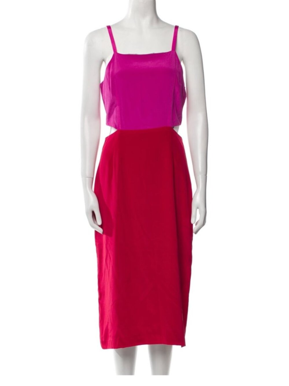 Mara Hoffman 100% Silk Waist Cut Out Color Block Midi Dress Fuchsia Red 8 - Picture 4 of 6